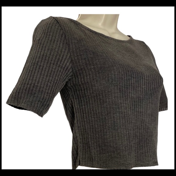 TOPSHOP NWT SLASH RIBBED CROP TEE GREY SZ 6 - Picture 13 of 14